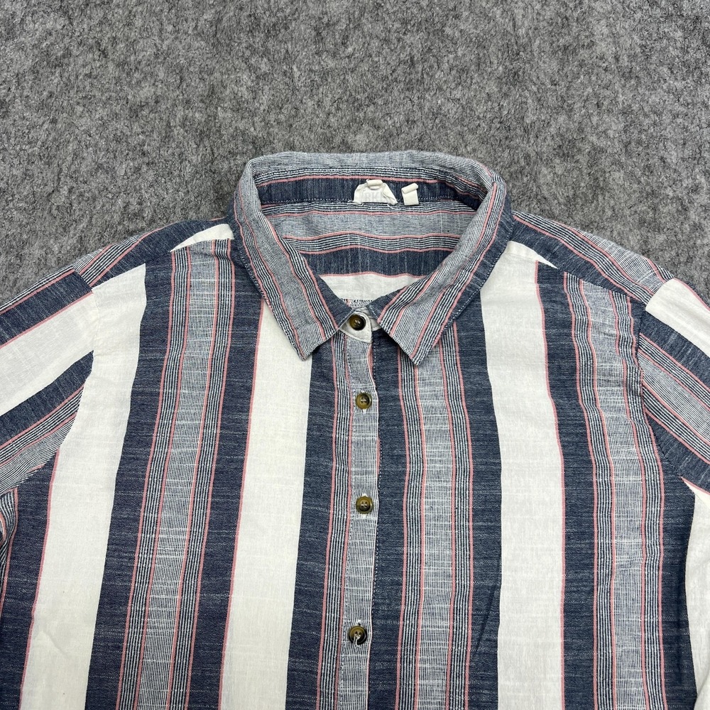 BKE Shirt Womens Small Blue White Striped Long Sleeve 100% Cotton Eased Button